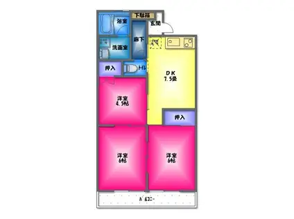 フジミハイツ 函南町(3DK/1階)の間取り写真