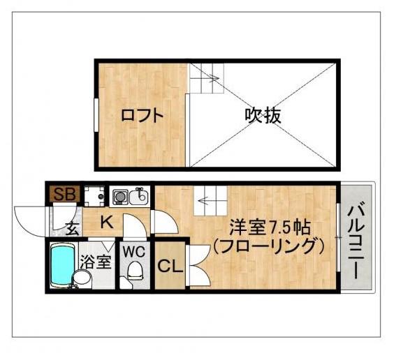 ウィッシュテラス(1K/1階)の間取り写真