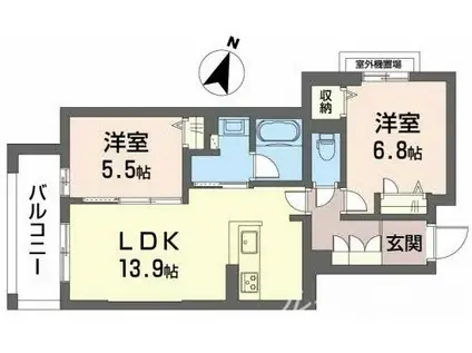 エクセレントガーデンヒルズB棟(2LDK/3階)の間取り写真