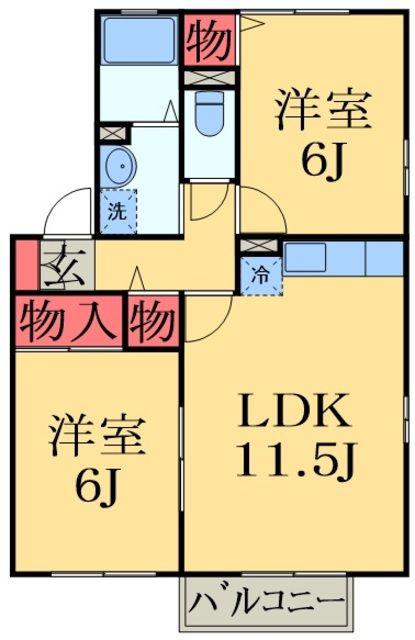 ハイム六通Ⅰ番館(2LDK/2階)の間取り写真