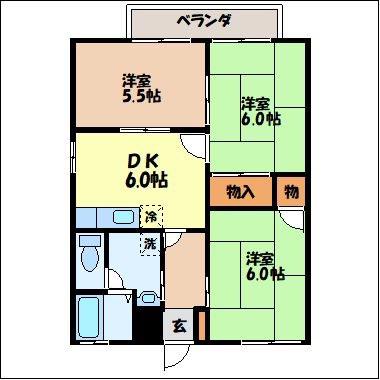 グリーンハイツ里(3DK/1階)の間取り写真