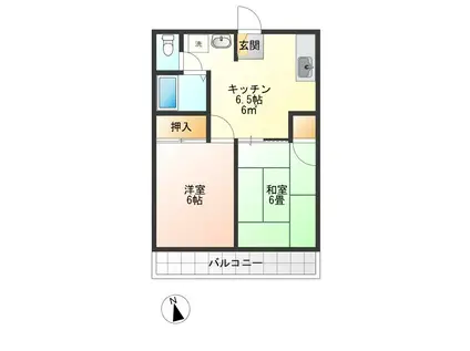 ビューパビヨン(2DK/2階)の間取り写真