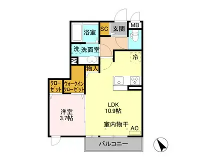イーストコート A(1LDK/2階)の間取り写真
