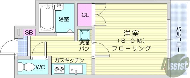 ベルメゾン台原(1K/2階)の間取り写真