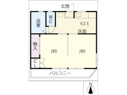 栗真ロイヤルハイツ 西棟(2K/1階)の間取り写真