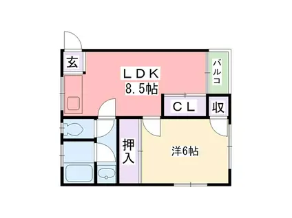 平和マンション(1LDK/4階)の間取り写真