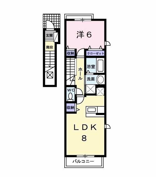 サンクレスト長清水(1LDK/2階)の間取り写真