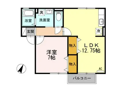 イストワールF II棟(1LDK/2階)の間取り写真
