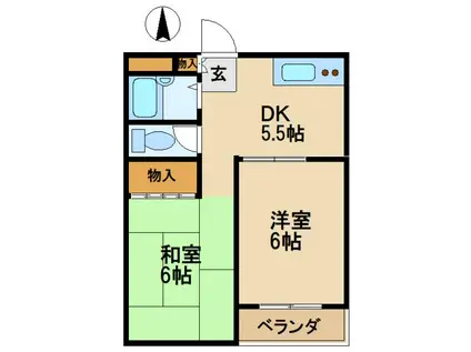 ハローハイムII(2DK/2階)の間取り写真