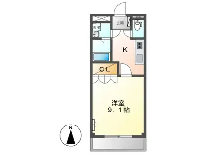 アシューレB(1K/2階)の間取り写真