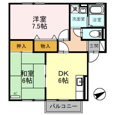 セジュール向陽弐番館(2DK/2階)の間取り写真