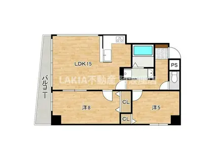 シャルマンフジリッツ南堀江(2LDK/4階)の間取り写真