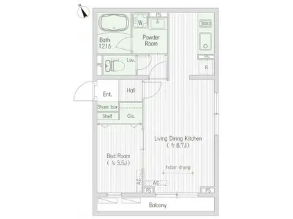 SQUARE市谷河田町HILLSIDE(1LDK/3階)の間取り写真