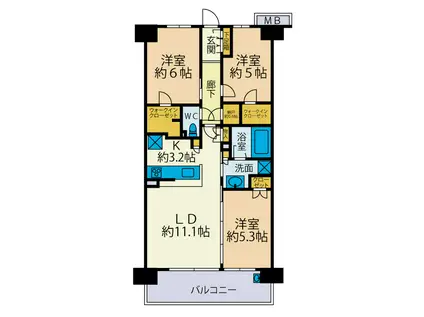 シティテラス大和 ブリーズコート(3LDK/6階)の間取り写真