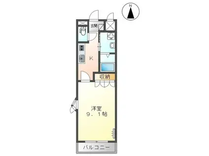 フェイバードパーク・II(1K/2階)の間取り写真