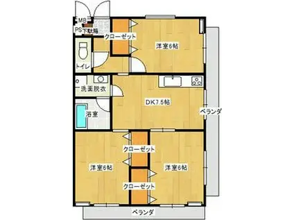 シティーガーデン五軒家(3DK/3階)の間取り写真