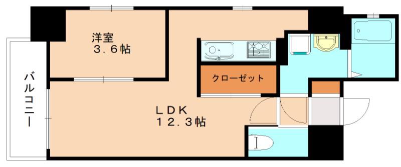 ERDE三萩野(1LDK/6階)の間取り写真