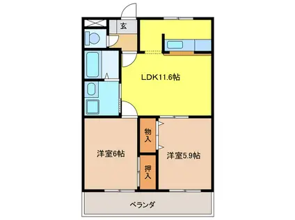 ハイムフロイデ(2LDK/3階)の間取り写真