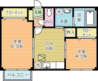 フィオーレ長行西(2DK/1階)の間取り写真