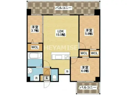 MODERN PALAZZO文教通GROW(3LDK/6階)の間取り写真