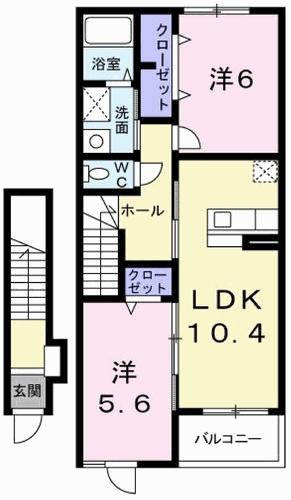 サンリットベル A棟(2LDK/2階)の間取り写真