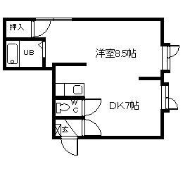 イヴィーサAB棟(1DK/1階)の間取り写真