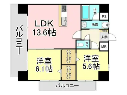 ルークス紅梅(2LDK/10階)の間取り写真