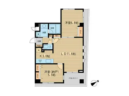 ザパームス代々木上原ヴェールテラス(2LDK/1階)の間取り写真