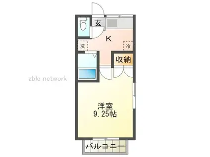 サンセリテ B(1K/2階)の間取り写真