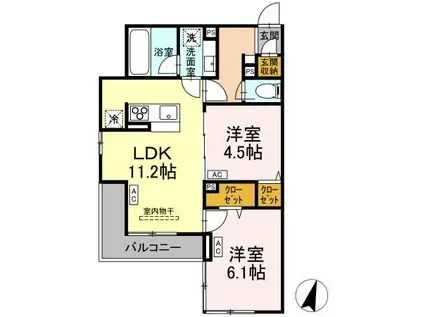 ASSET-COURT八坂(2LDK/2階)の間取り写真