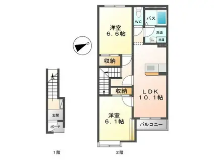 ラ・パレット(2LDK/2階)の間取り写真