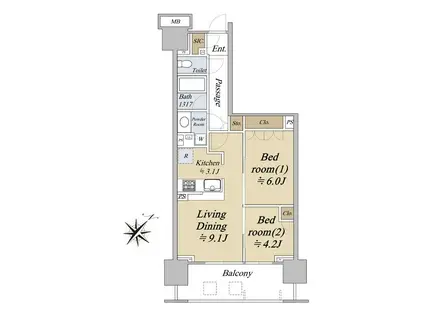 クレヴィア市川行徳(2LDK/5階)の間取り写真