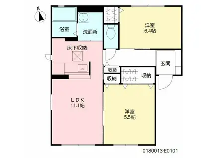 レジデンシア小森野F棟(2LDK/2階)の間取り写真