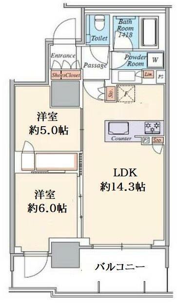 品川イーストシティタワー(2LDK/14階)の間取り写真