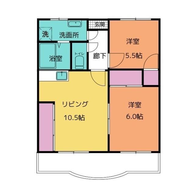 シャトレ山の手(2LDK/3階)の間取り写真