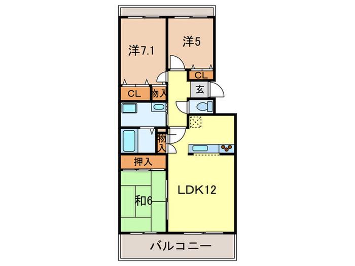 KDXレジデンス夙川ヒルズ 5番館(3LDK/2階)の間取り写真