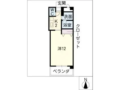 フュージョンスクウェアーミュトス(1K/2階)の間取り写真