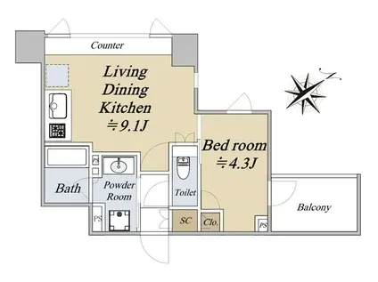 クレストコート旗の台(1LDK/3階)の間取り写真