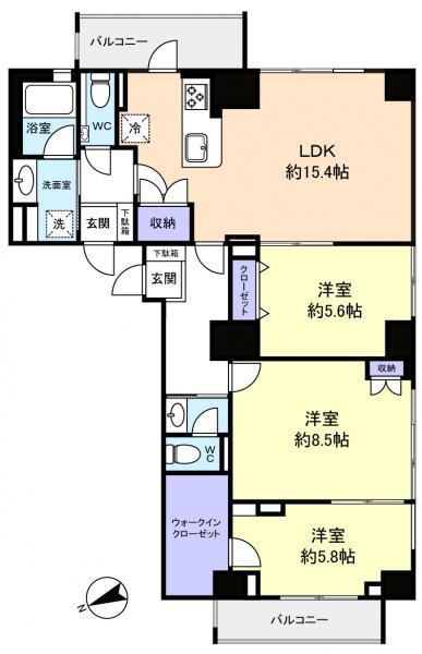 プライムアーバン津田沼(3LDK/14階)の間取り写真