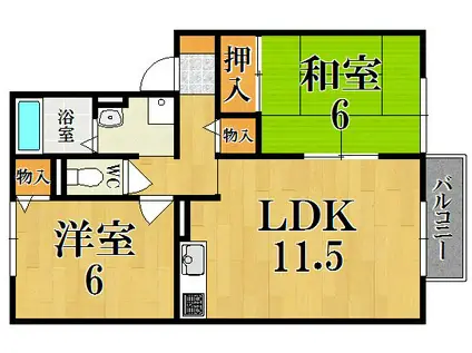 セジュール三笠A棟(2LDK/2階)の間取り写真