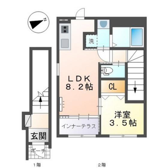 アリウム山嘉II(1LDK/2階)の間取り写真