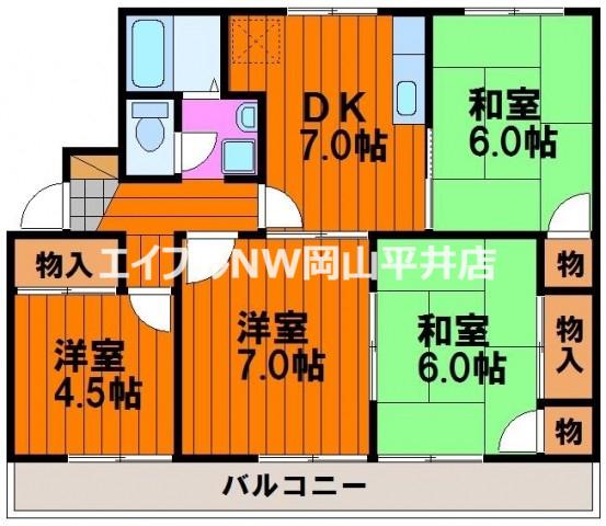 サンハイツA(4DK/2階)の間取り写真