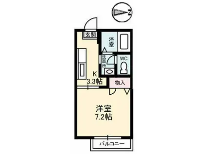 アルカディア I棟(1K/2階)の間取り写真