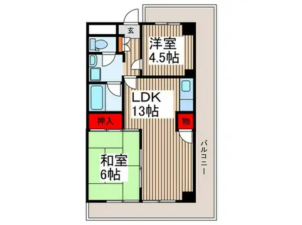 入間市駅 徒歩1分 都市ガス 1LDK RC造(2LDK/3階)の間取り写真