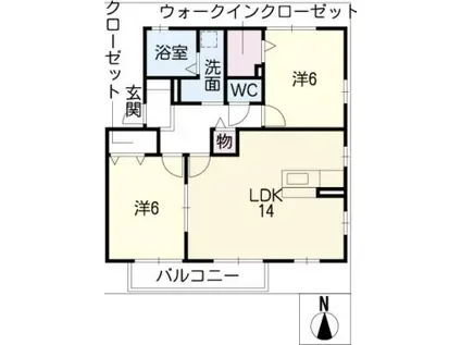 クレアール A棟(2LDK/1階)の間取り写真