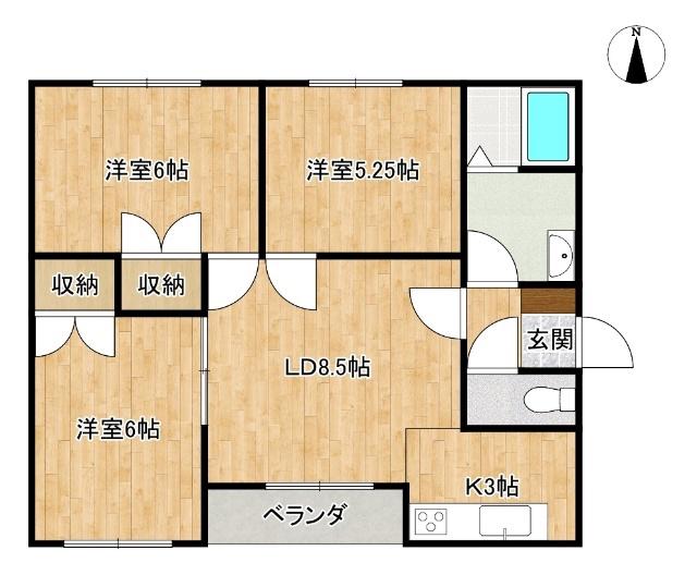 リトルフラッツ2ND(3DK/2階)の間取り写真