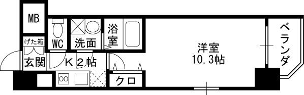 エスリード福島第5(1K/2階)の間取り写真