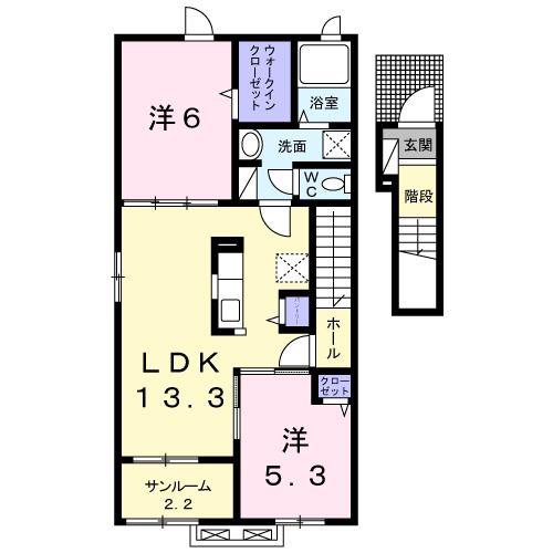 ミ・カーサー D(2LDK/2階)の間取り写真