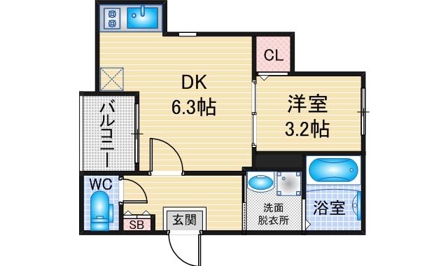 ハーモニーテラス前之輪(1DK/3階)の間取り写真