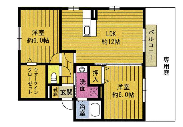 リバ-サイド広瀬C(2LDK/1階)の間取り写真